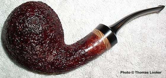 Red sandblast blowfish, with lacewood ring, 2003