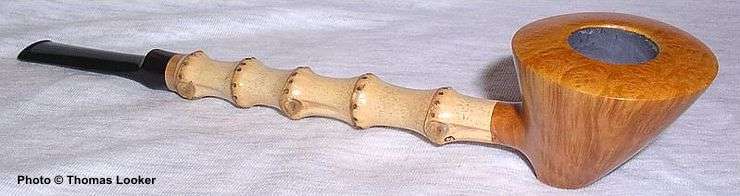 Freehand Dublin with long bamboo, 2003.  (The bamboo in this pipe is one of the first that Tokutomi-san harvested himself.)