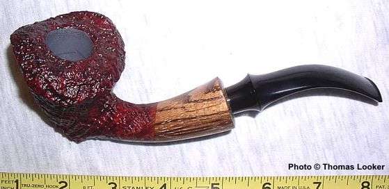 Sandblast freehand sitter with zebra wood ferrule, 2003.  An asymmetrical variation on an Oom Paul, perhaps?