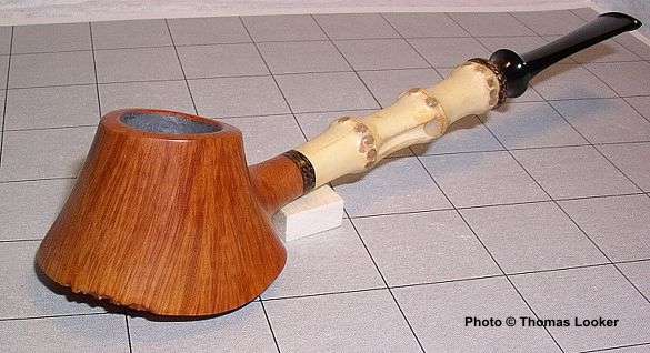 Small volcano with long bamboo, palm wood ring and inlay, 2003