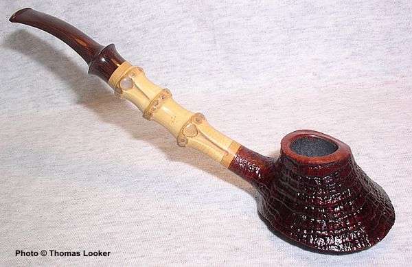 Sandblast volcano with long bamboo and ivory signature inlay, 2004