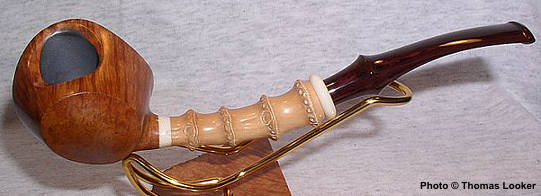 Blowfish with boxwood (faux-bamboo) stem, 2004.  Second such stem that Tokutomi-san has carved.  (See SPC 229)