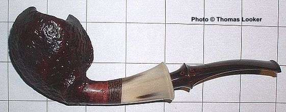 Sandblast blowfish with horn and palm wood ferrule, 2003